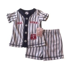 NWT Swiggles Baby Size 0-3 Months All Star Baseball Jersey Shorts Set White Blue